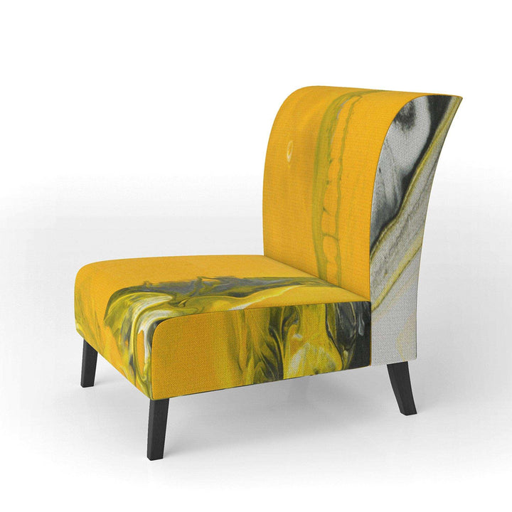 White and Yellow Marbled Acrylic with a cloud of Black Modern Accent Chair