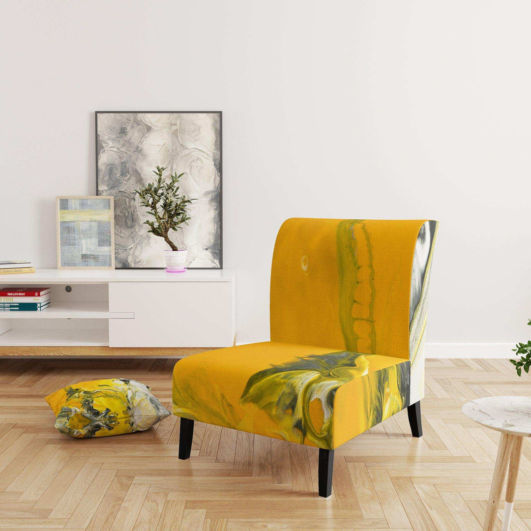 White and Yellow Marbled Acrylic with a cloud of Black Modern Accent Chair