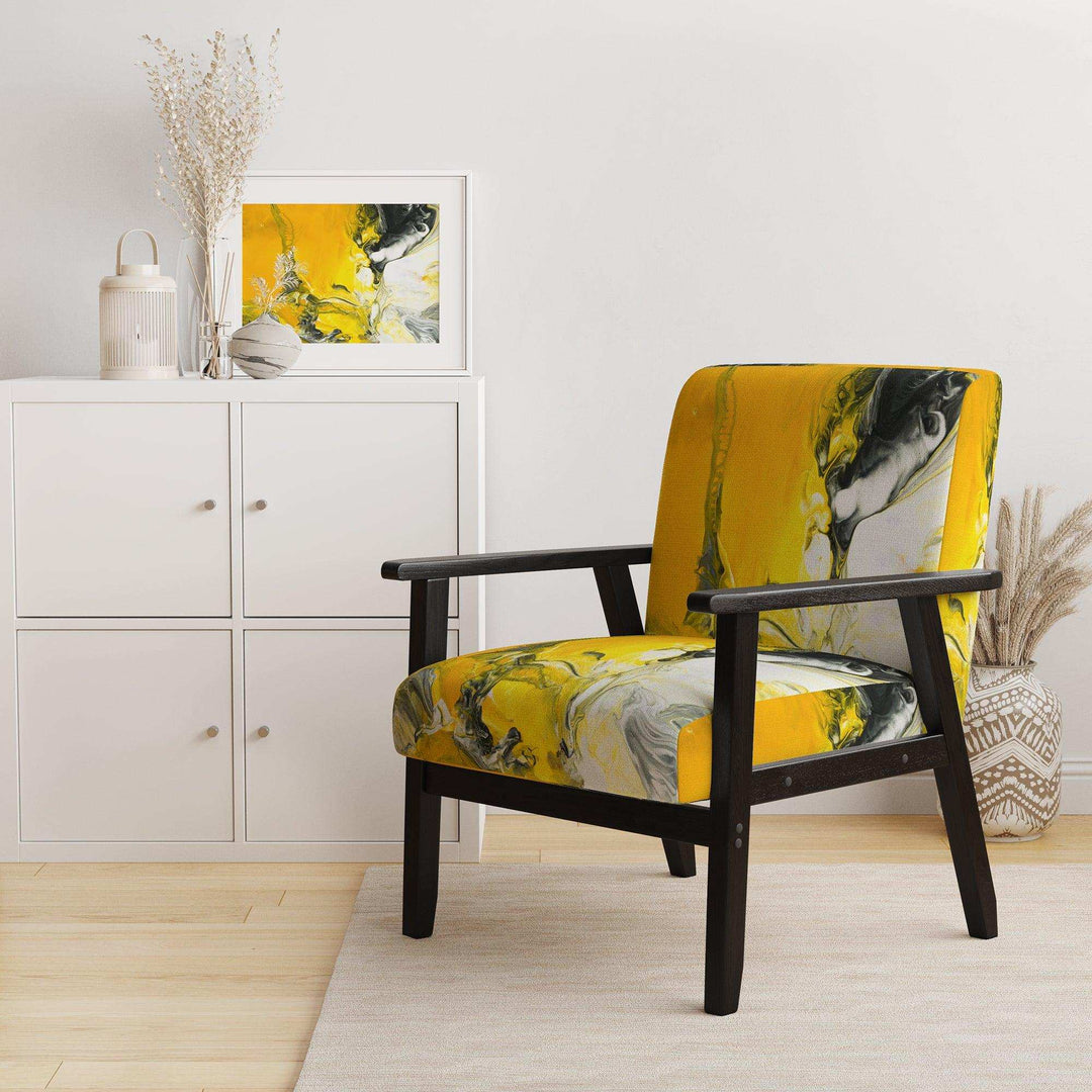 White and Yellow Marbled Acrylic with a cloud of Black Modern Accent Chair