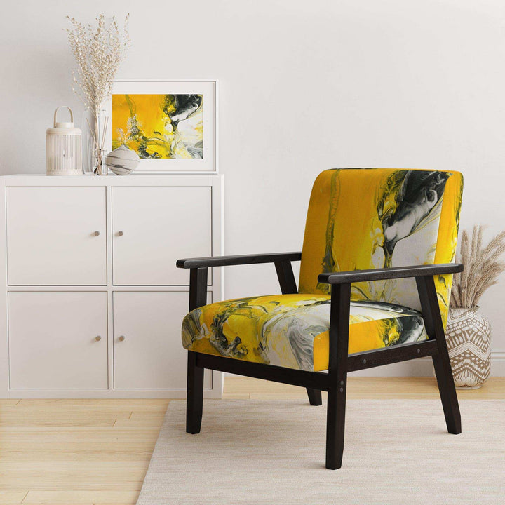 White and Yellow Marbled Acrylic with a cloud of Black Modern Accent Chair