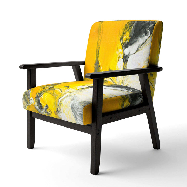 White and Yellow Marbled Acrylic with a cloud of Black Modern Accent Chair