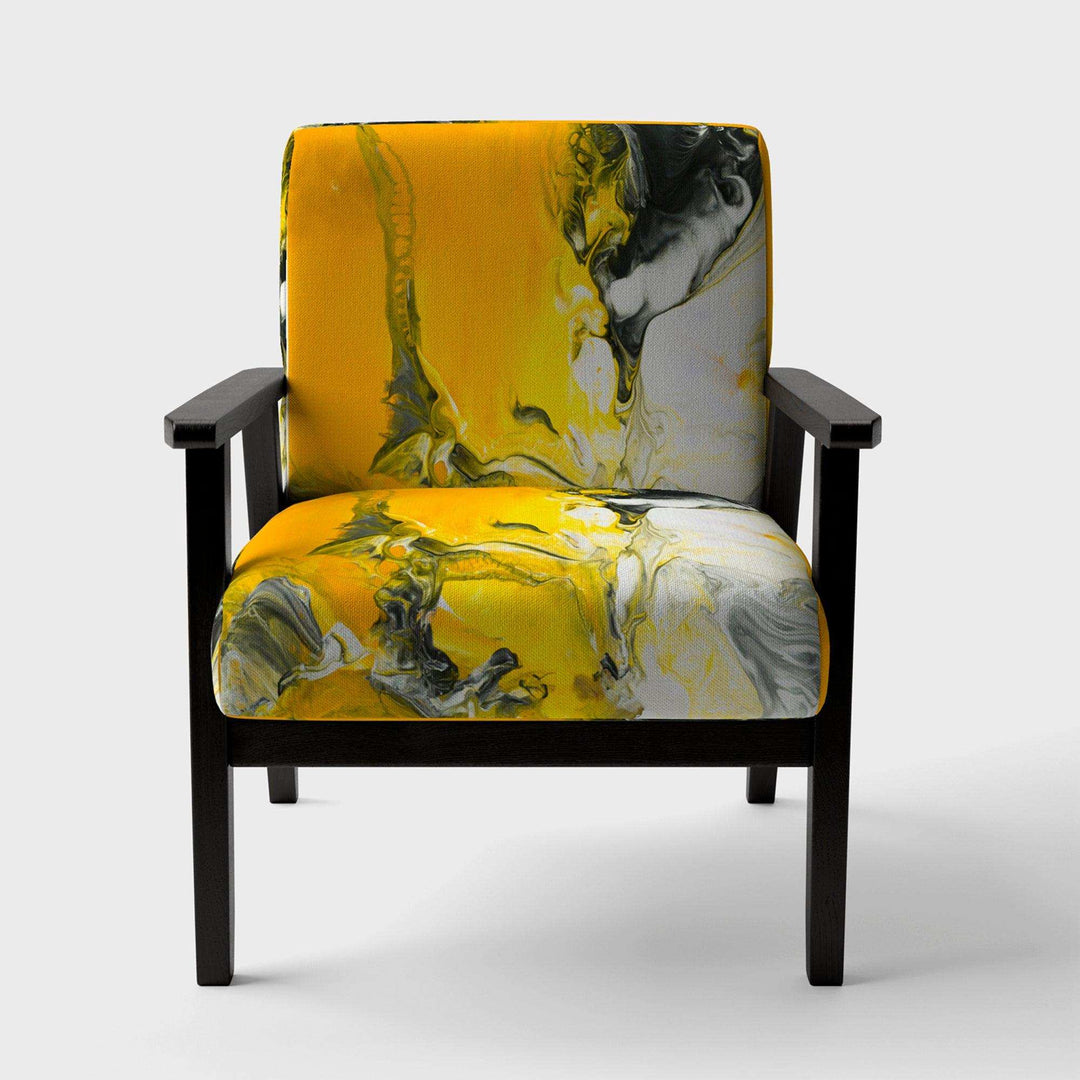 White and Yellow Marbled Acrylic with a cloud of Black Modern Accent Chair