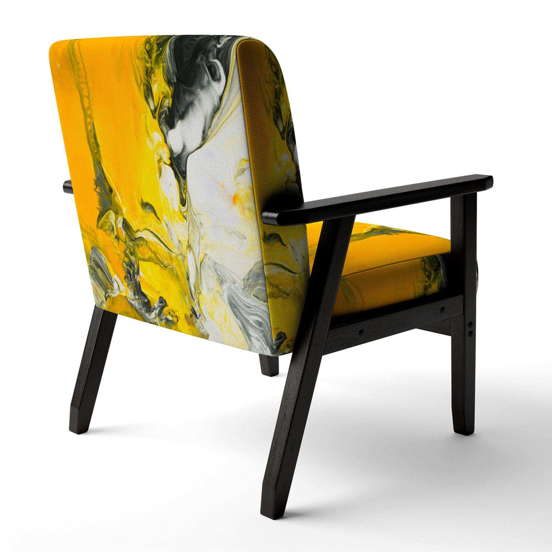 White and Yellow Marbled Acrylic with a cloud of Black Modern Accent Chair