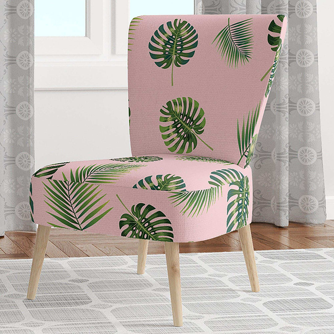 Palm Tropical leaves pattern. Mid-Century Accent Chair