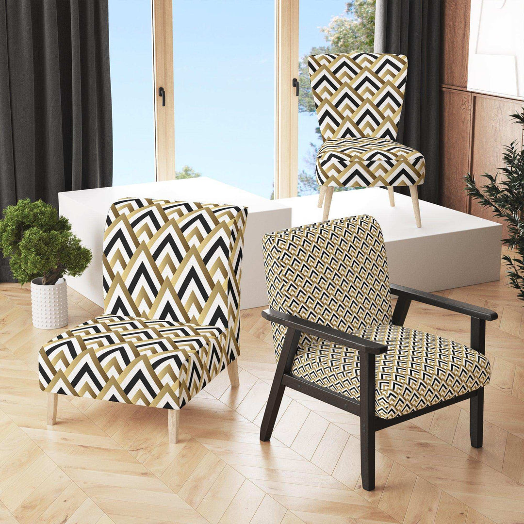 Gold black and white triangle Mid-Century Accent Chair