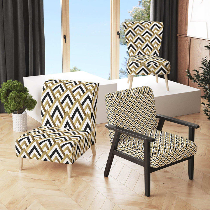 Gold black and white triangle Mid-Century Accent Chair
