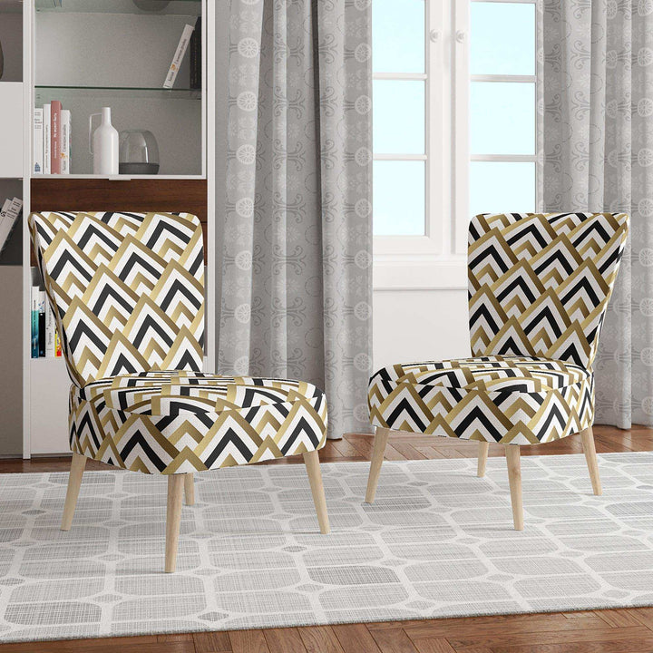 Gold black and white triangle Mid-Century Accent Chair