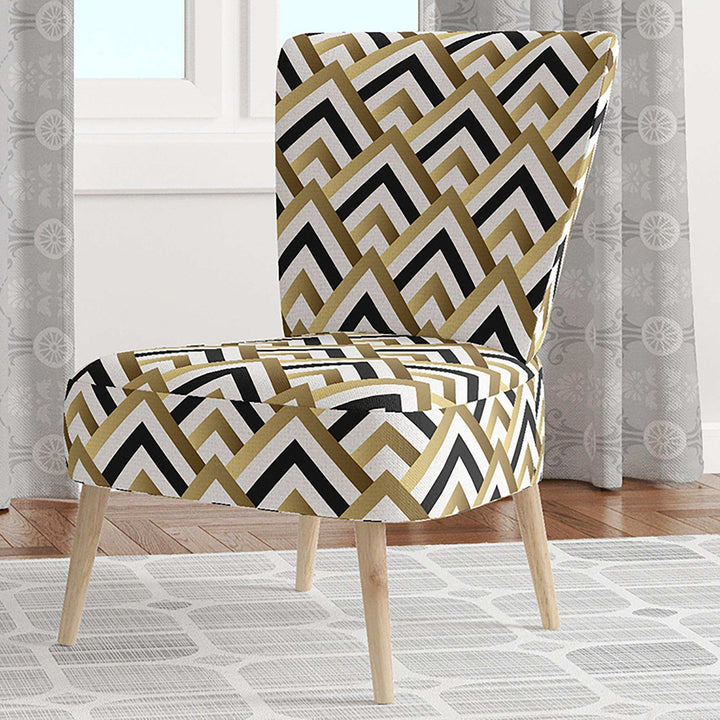Gold black and white triangle Mid-Century Accent Chair