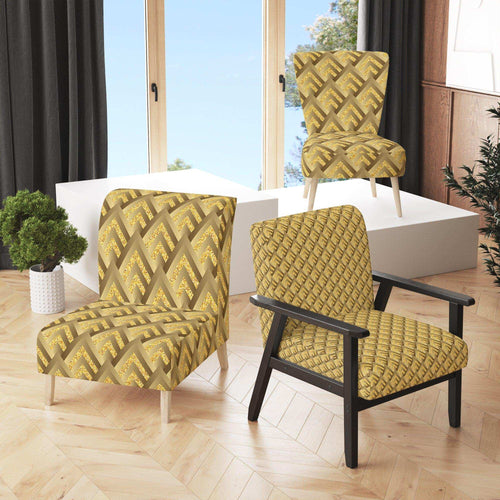 Golden Plaid pattern Mid-Century Accent Chair