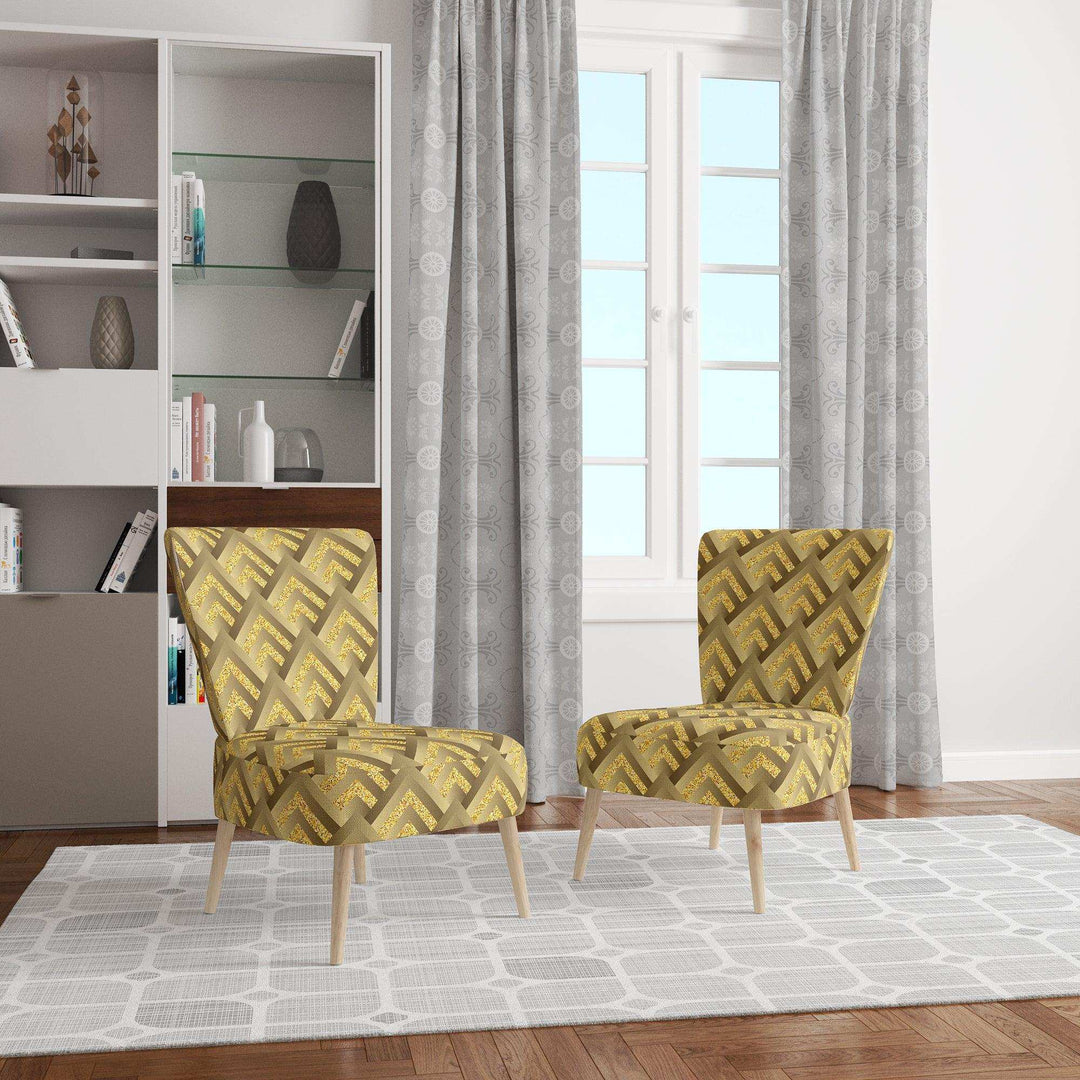 Golden Plaid pattern Mid-Century Accent Chair