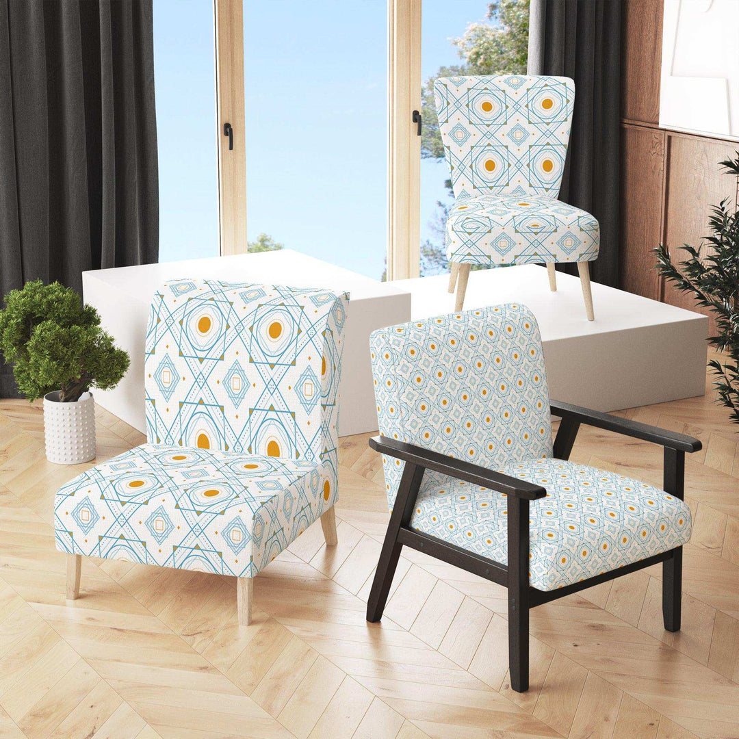 Retro Minimal Patttern in Orange And Bluye Mid-Century Accent Chair