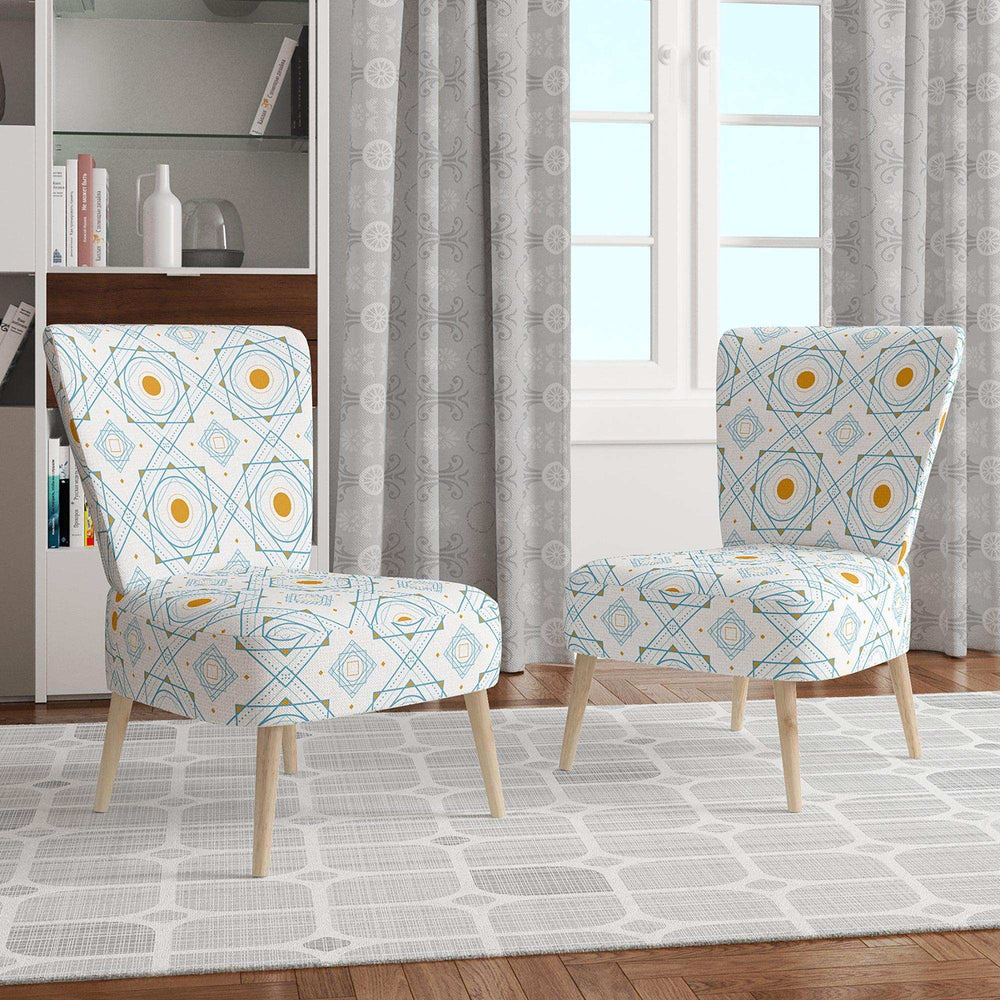 Retro Minimal Patttern in Orange And Bluye Mid-Century Accent Chair