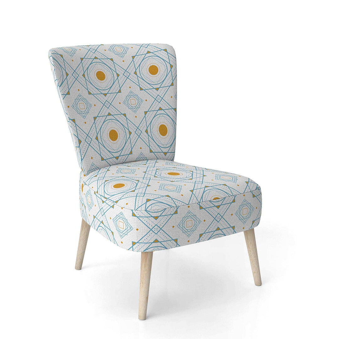 Retro Minimal Patttern in Orange And Bluye Mid-Century Accent Chair