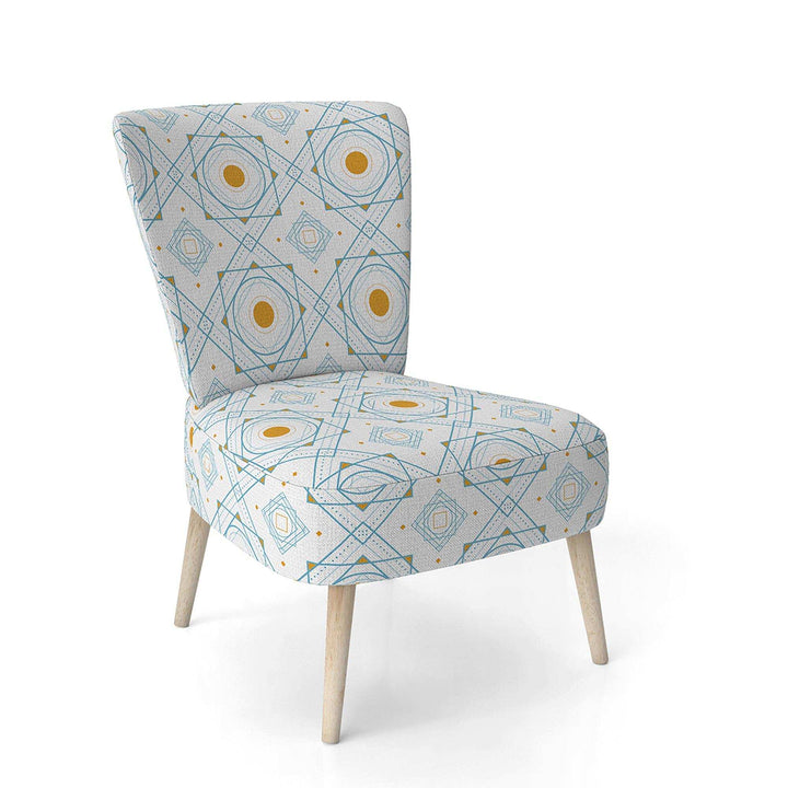 Retro Minimal Patttern in Orange And Bluye Mid-Century Accent Chair
