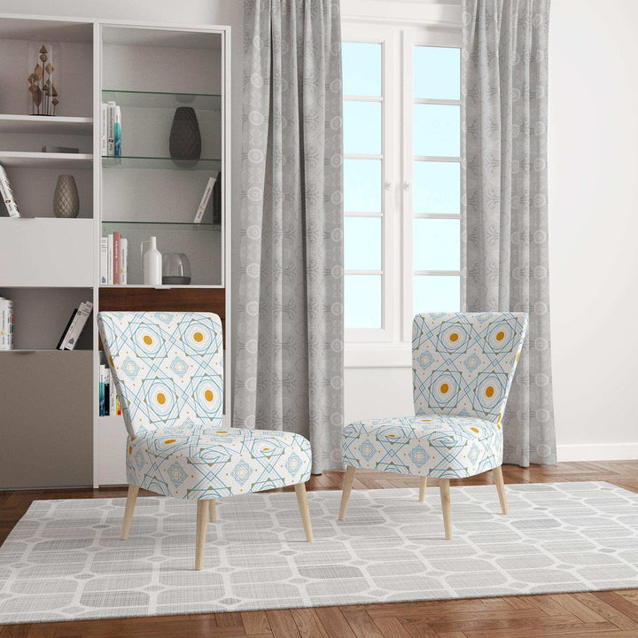 Retro Minimal Patttern in Orange And Bluye Mid-Century Accent Chair