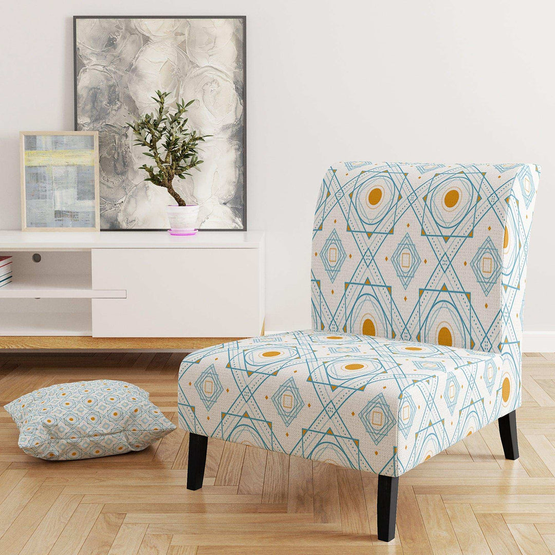 Retro Minimal Patttern in Orange And Bluye Mid-Century Accent Chair