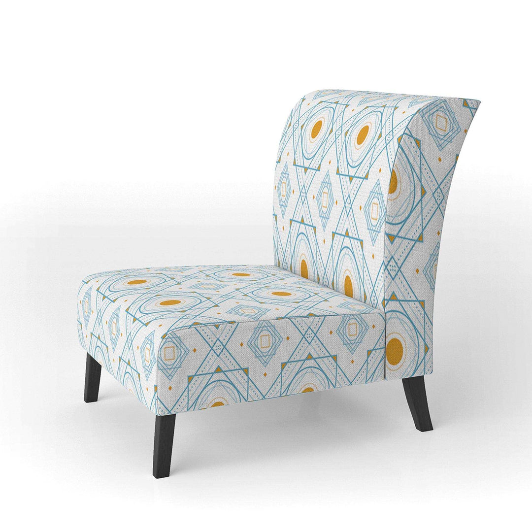 Retro Minimal Patttern in Orange And Bluye Mid-Century Accent Chair