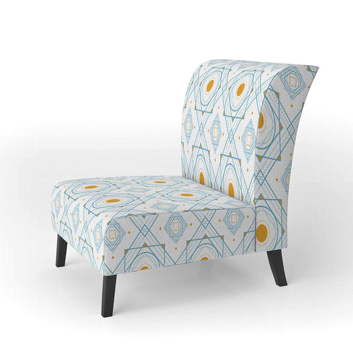 Retro Minimal Patttern in Orange And Bluye Mid-Century Accent Chair