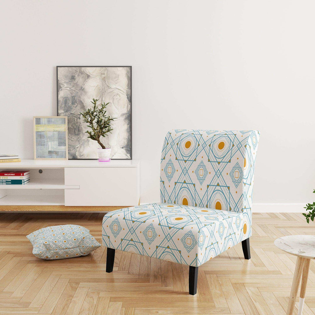 Retro Minimal Patttern in Orange And Bluye Mid-Century Accent Chair