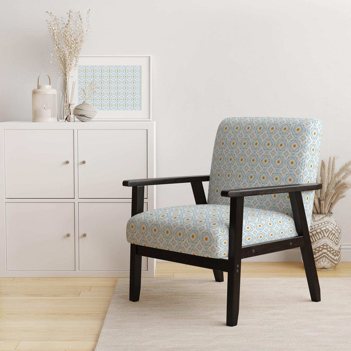 Retro Minimal Patttern in Orange And Bluye Mid-Century Accent Chair