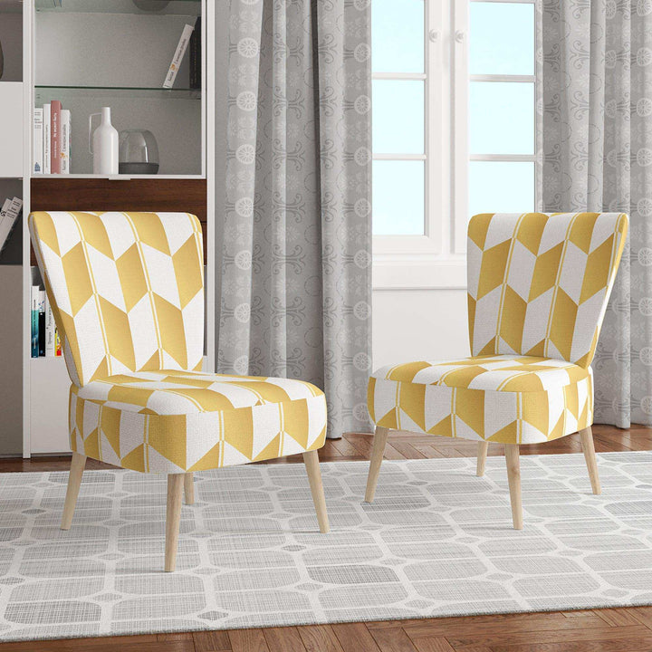 Gold And White Geometric Pattern I Mid-Century Accent Chair