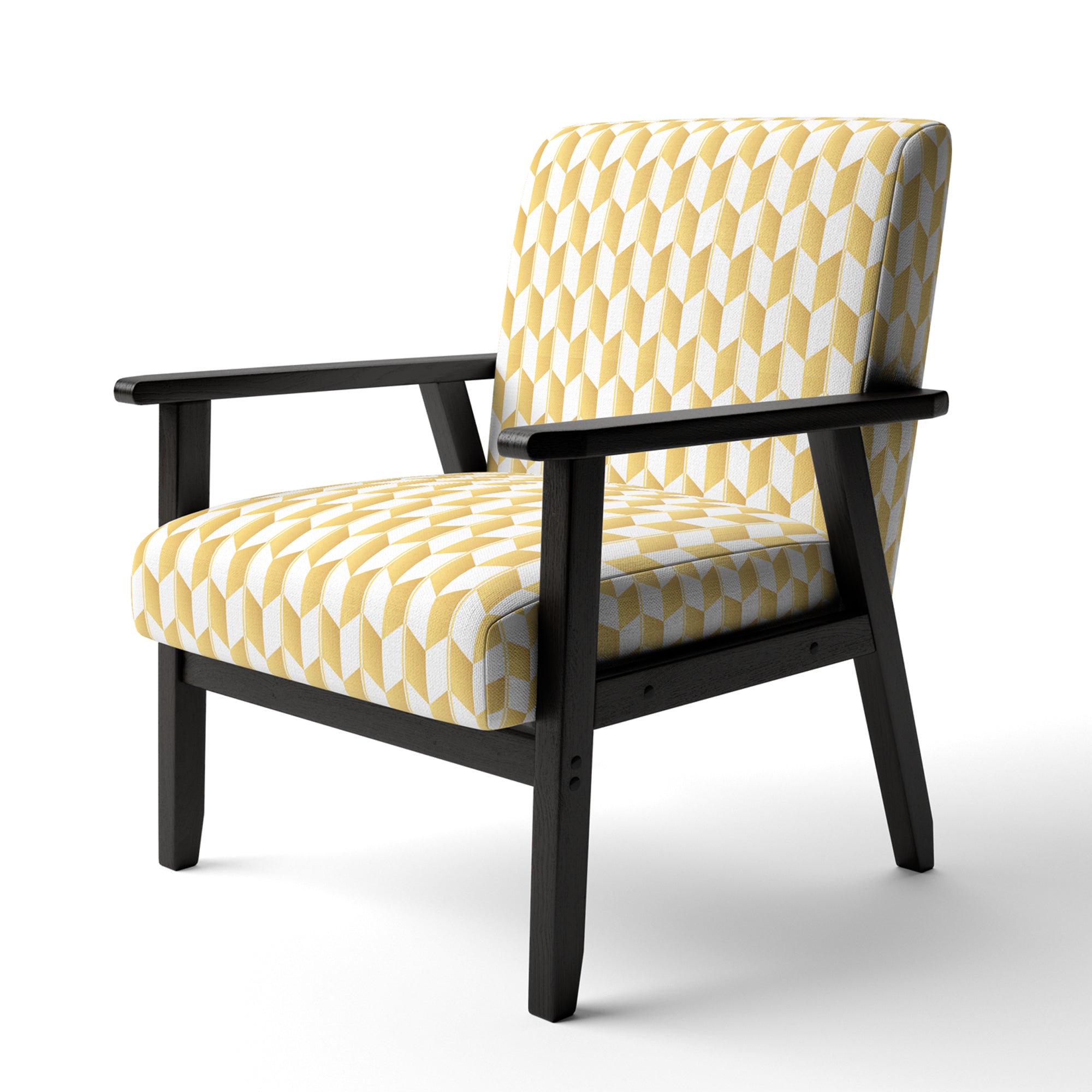 Gold And White Geometric Pattern I Mid-Century Accent Chair