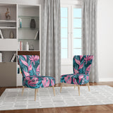 Handdrawn Tropical Flowers Mid-Century Accent Chair