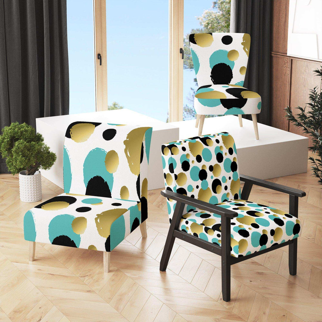 Gold And Blue Circles Mid-Century Accent Chair