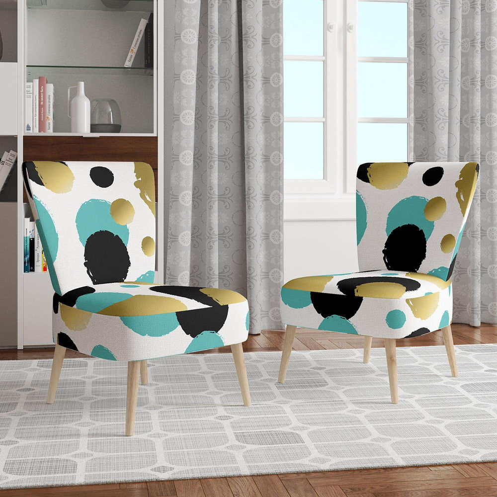 Gold And Blue Circles Mid-Century Accent Chair