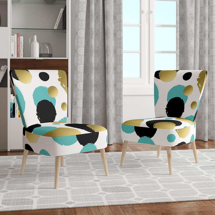 Gold And Blue Circles Mid-Century Accent Chair
