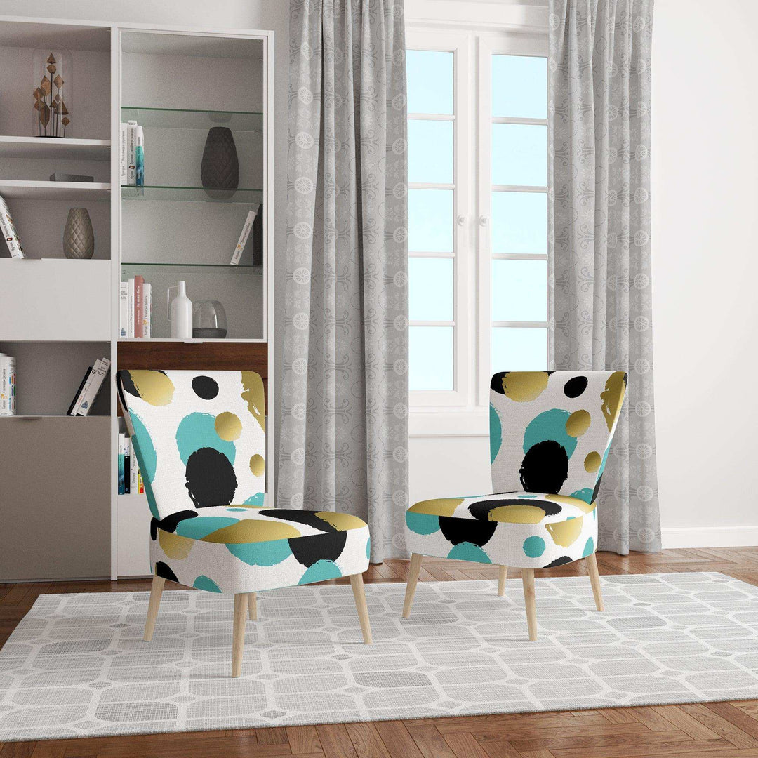 Gold And Blue Circles Mid-Century Accent Chair