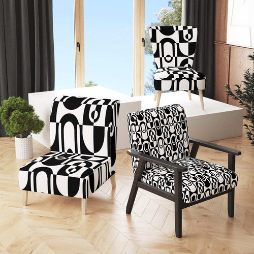 Monochrome Geometric Pattern VIII - Mid-Century Modern Accent Chair