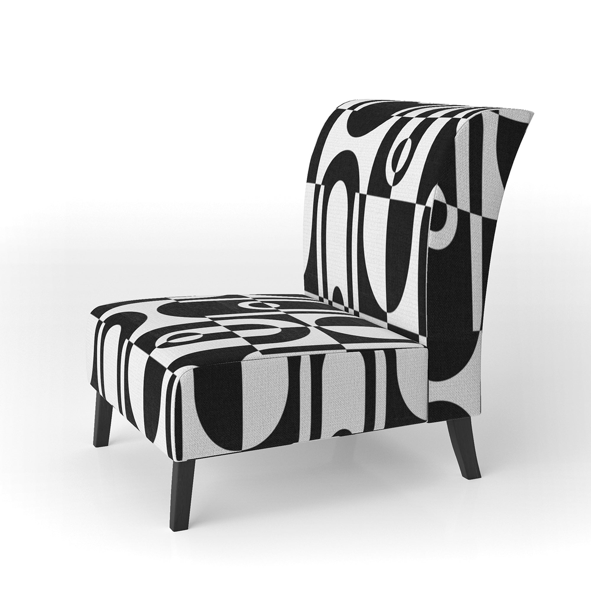 Monochrome Geometric Pattern VIII Mid-Century Accent Chair