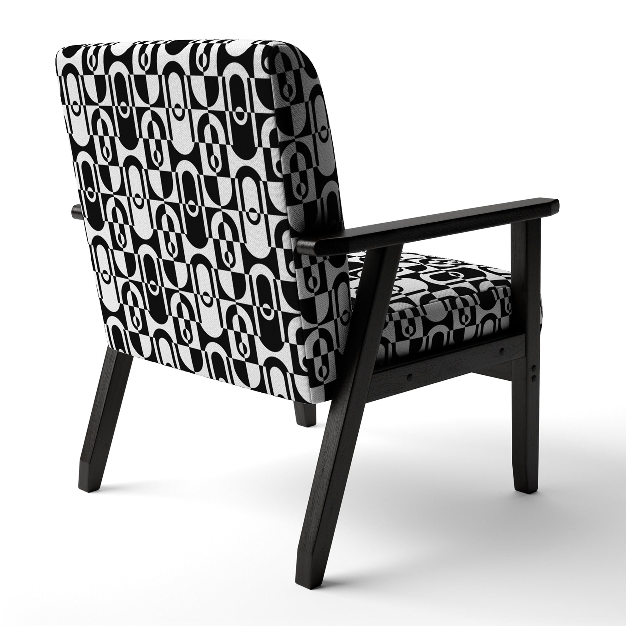 Monochrome Geometric Pattern VIII Mid-Century Accent Chair