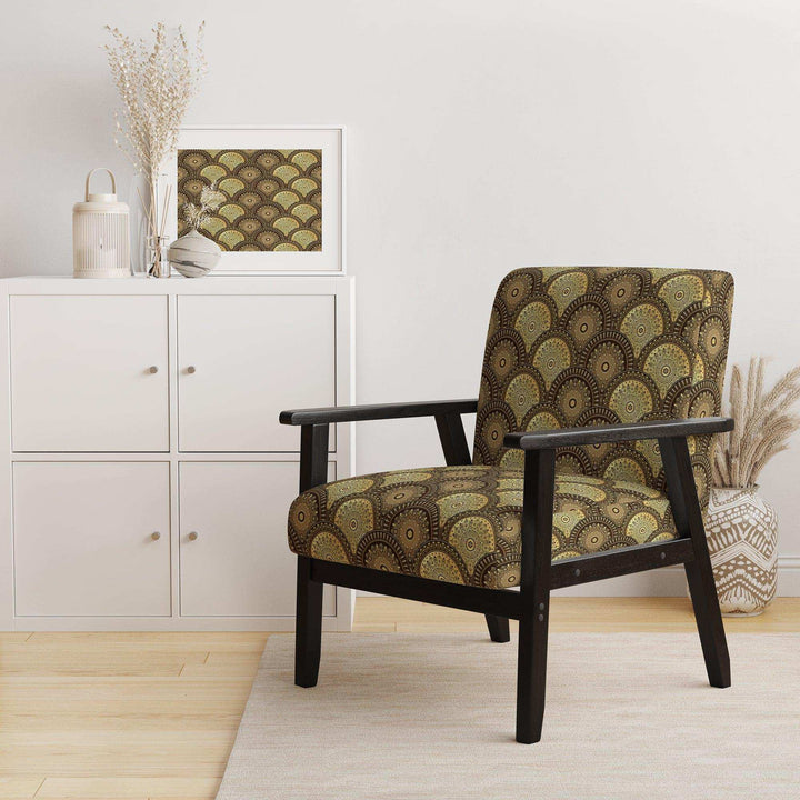 Golden Circular Pattern I Mid-Century Accent Chair