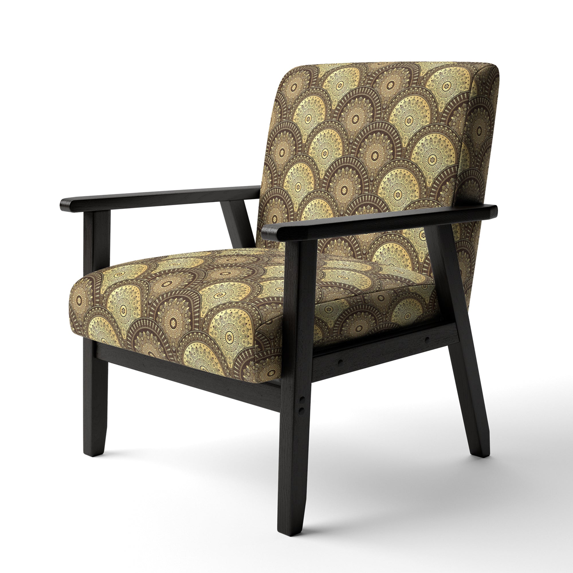 Golden Circular Pattern I Mid-Century Accent Chair