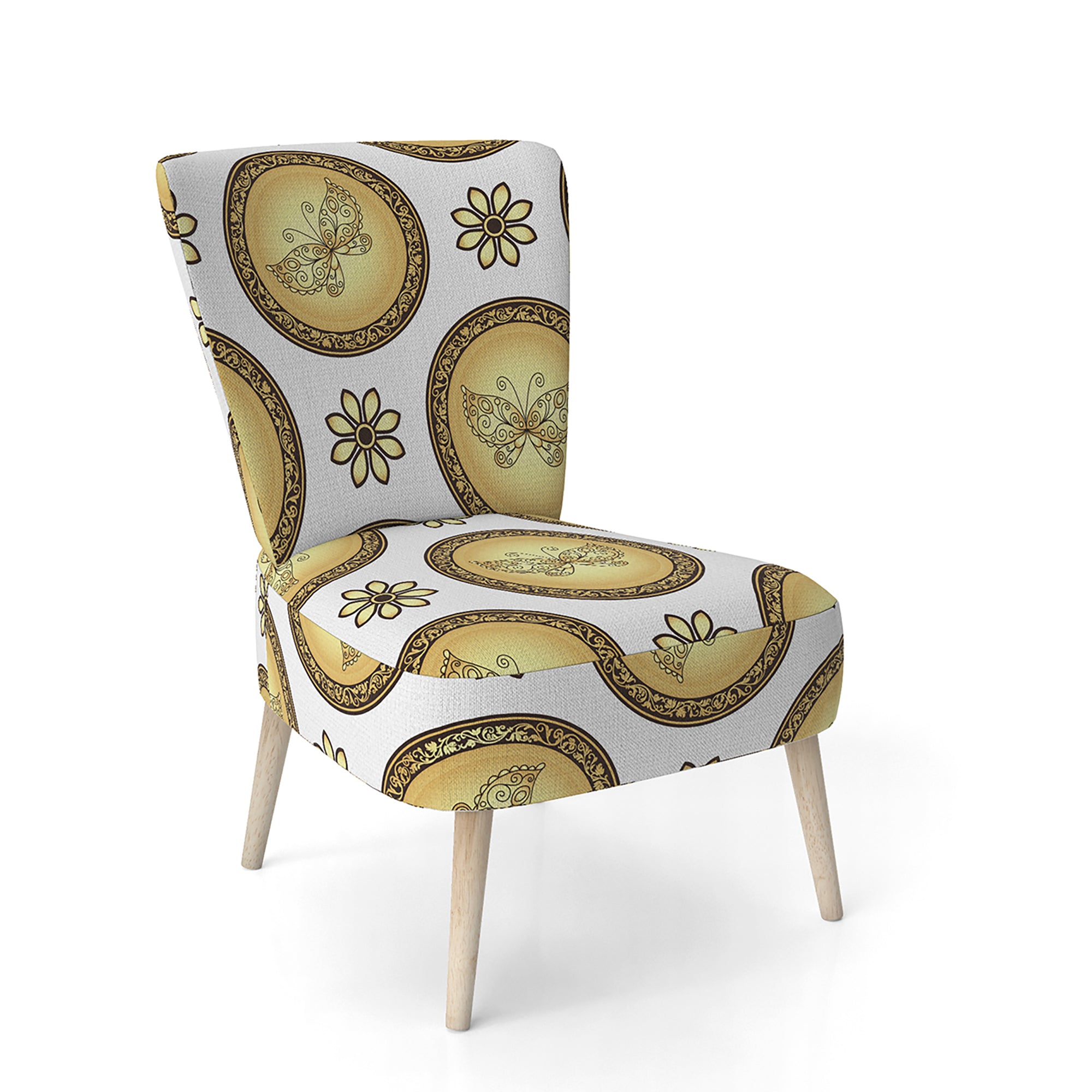 Gold and browne pattern with gradient vintage circles Mid-Century Accent Chair