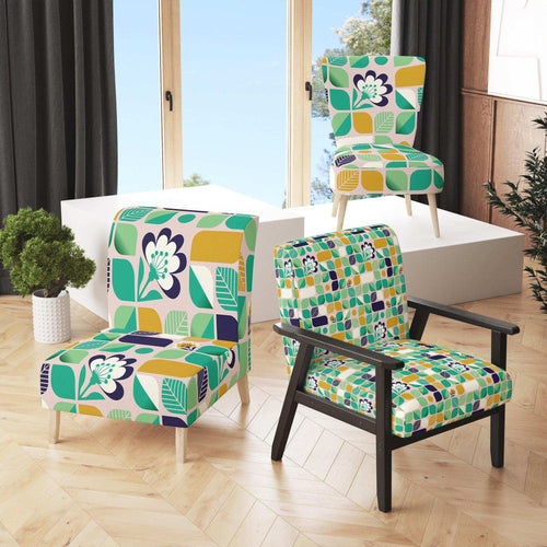 Geometric Pattern With Leaves And Flowers - Modern & Contemporary Accent Chair