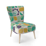 geometric pattern with leaves and flowers Mid-Century Accent Chair