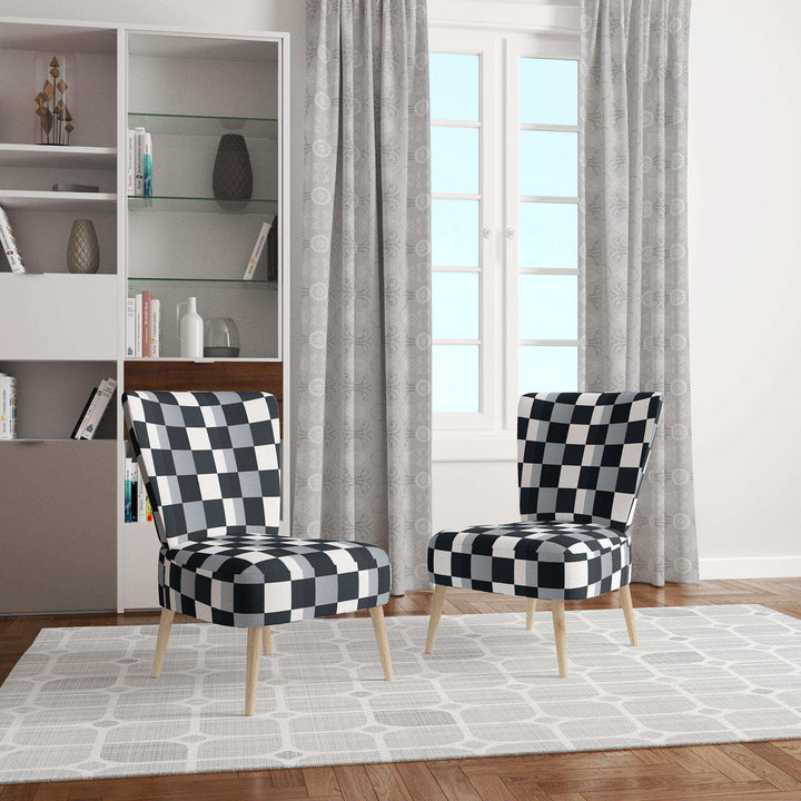 Geometric Monochrome Pattern I Mid-Century Accent Chair