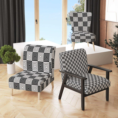 Monochrome Geometric Pattern XI - Mid-Century Modern Accent Chair