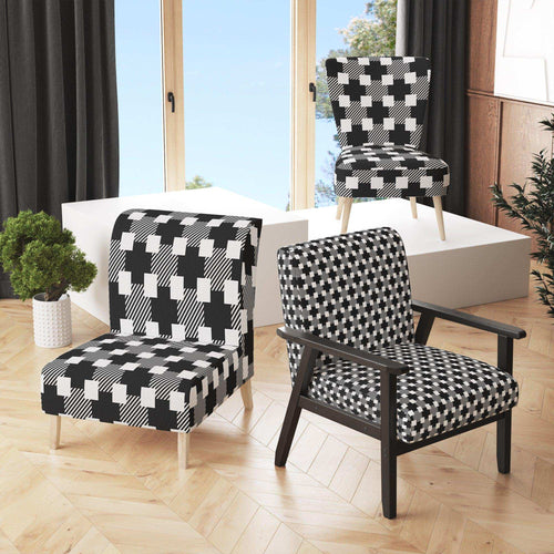 Geometric Monochrome Pattern II - Mid-Century Modern Accent Chair