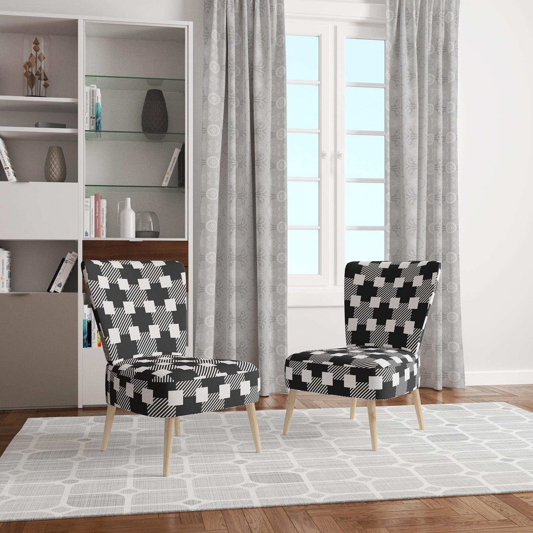 Geometric Monochrome Pattern II Mid-Century Accent Chair
