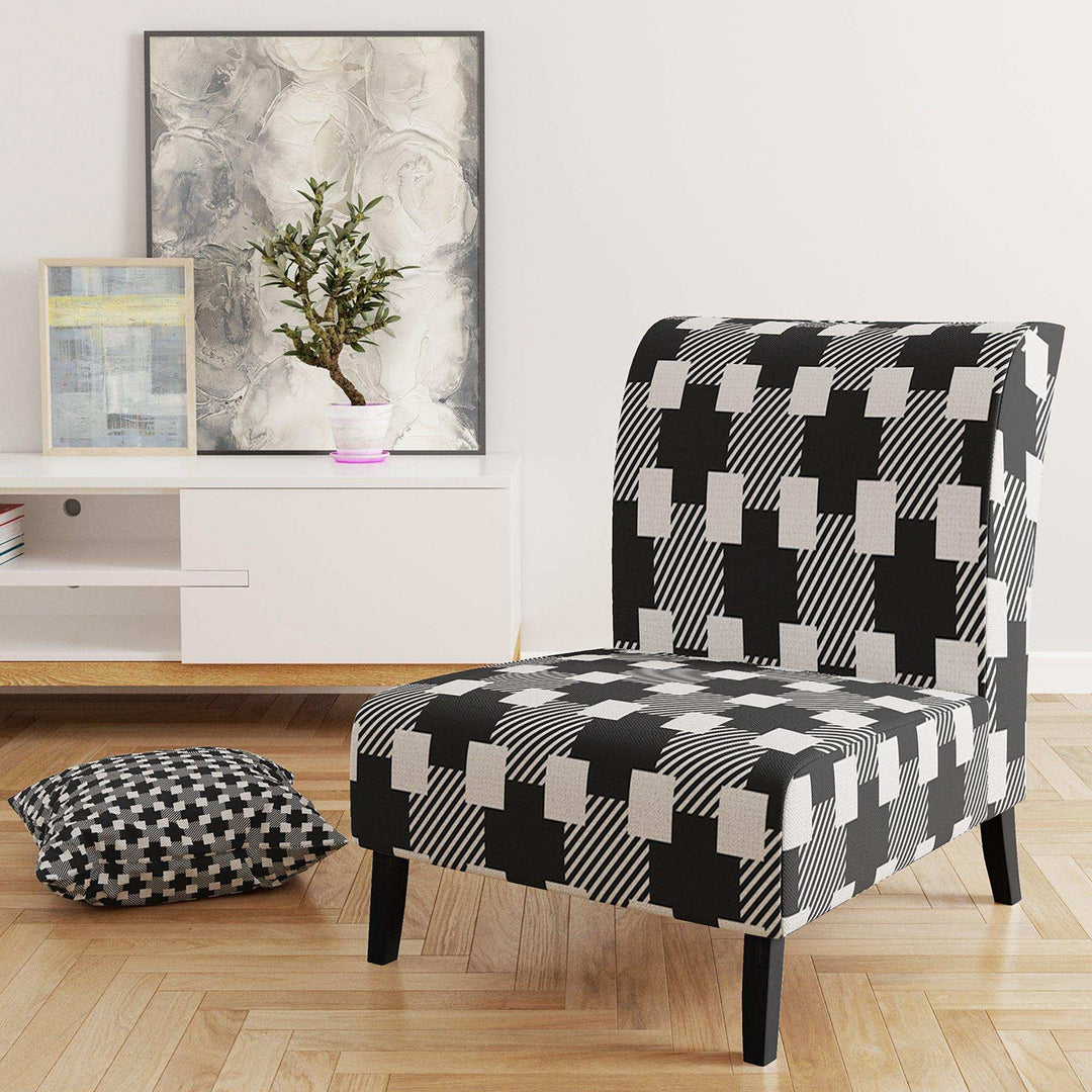 Geometric Monochrome Pattern II Mid-Century Accent Chair