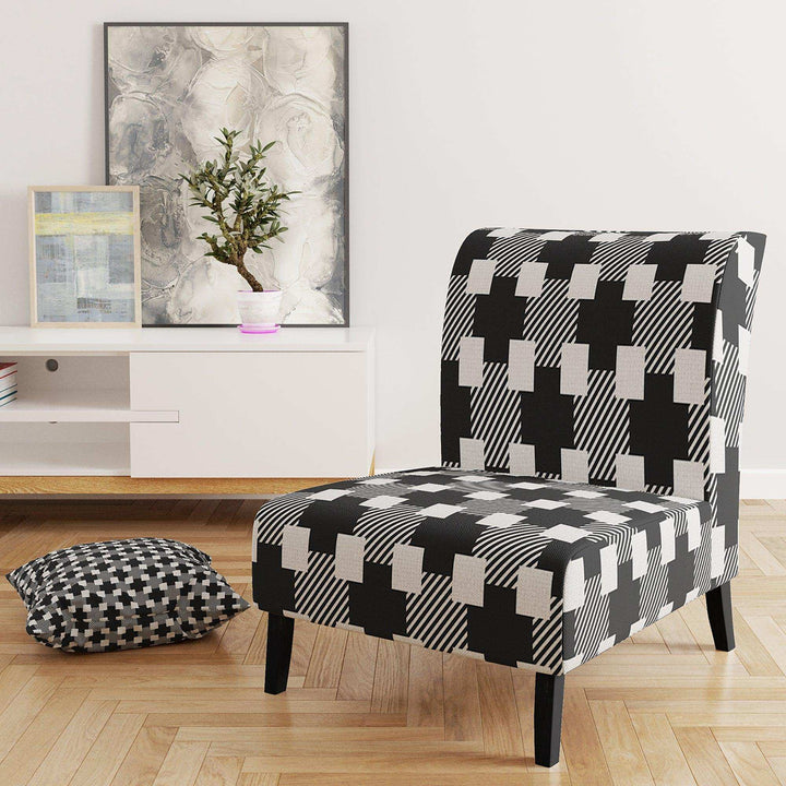 Geometric Monochrome Pattern II Mid-Century Accent Chair