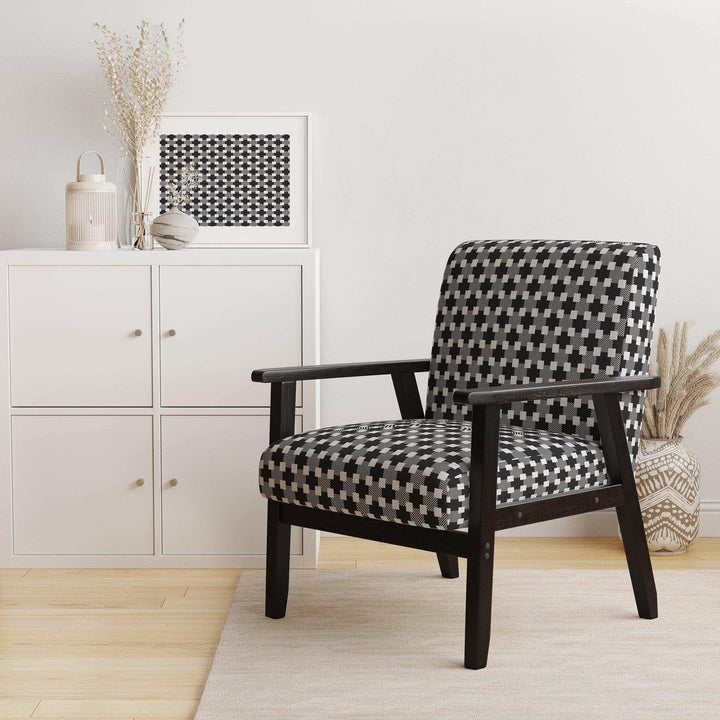 Geometric Monochrome Pattern II Mid-Century Accent Chair