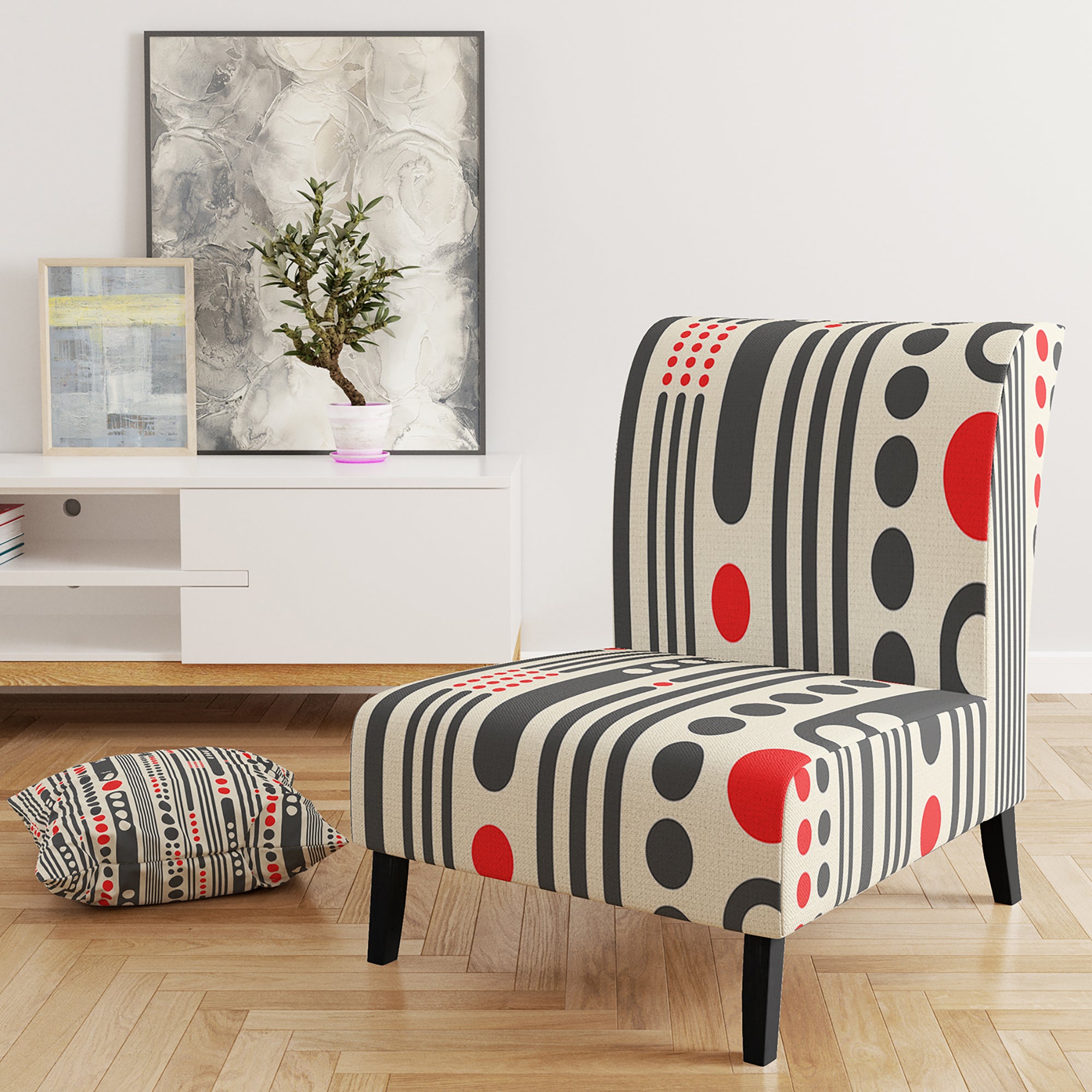 Retro Geometrical Abstract Minimal Pattern II Mid-Century Accent Chair