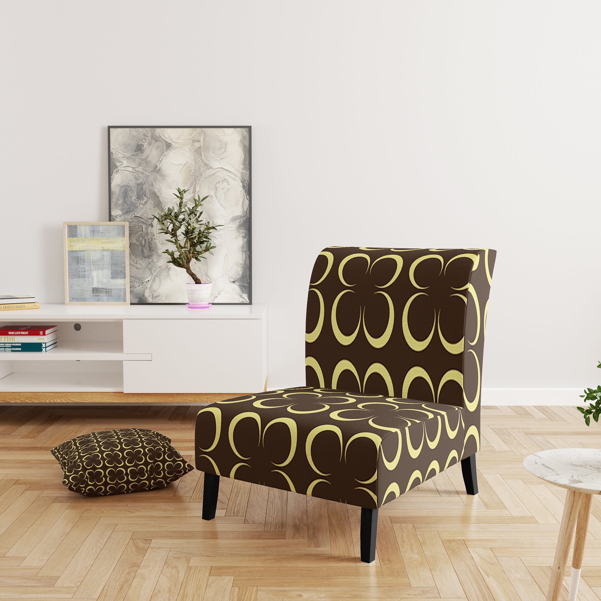 Floral Retro Pattern II Mid-Century Accent Chair