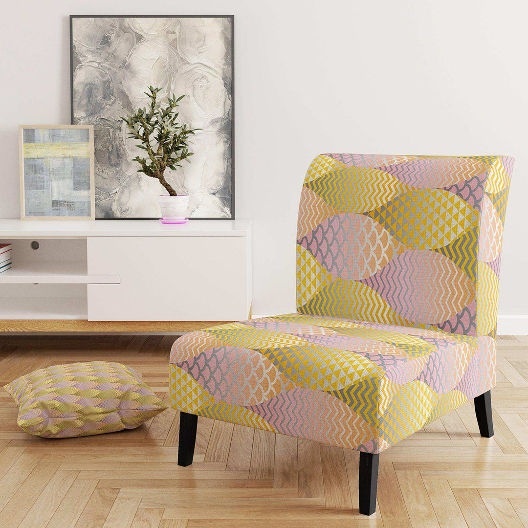 Golden Geometrical Fish Scale Mid-Century Accent Chair