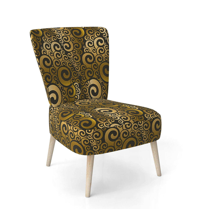 Gold And Black Swirl I Mid-Century Accent Chair